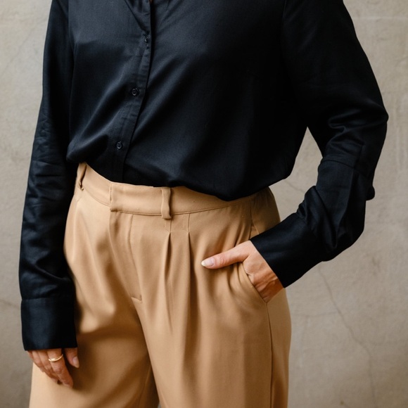 NWT ABLE Claire Crepe Wide Leg Pant in "Camel" Tan Size 12 - Picture 13 of 15